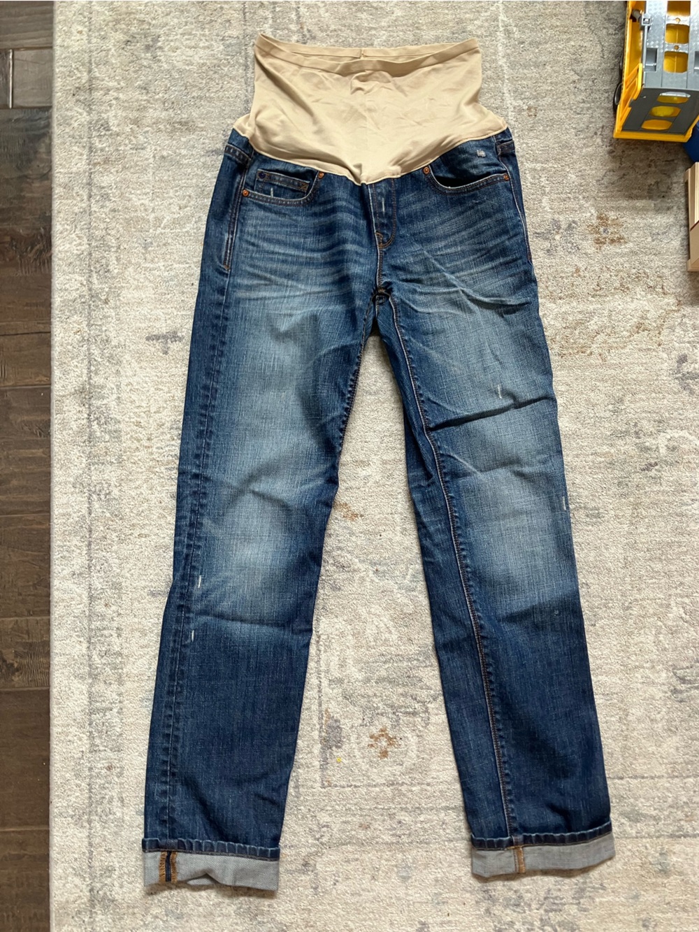 GAP Maternity Straight Leg Jeans in Dark Blue with Beige Panel